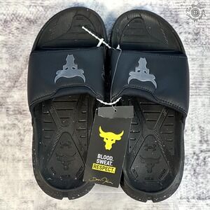 New With Tag - Under Armour Project Rock 3 Men 7 Women 8.5‎ Slides Black